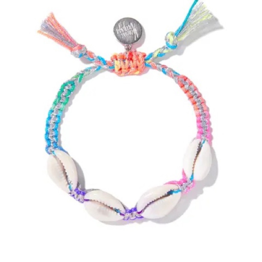 Venessa Arizaga Fantasea Cowrie Shell Bright Neon Silver Adjustable Bracelet